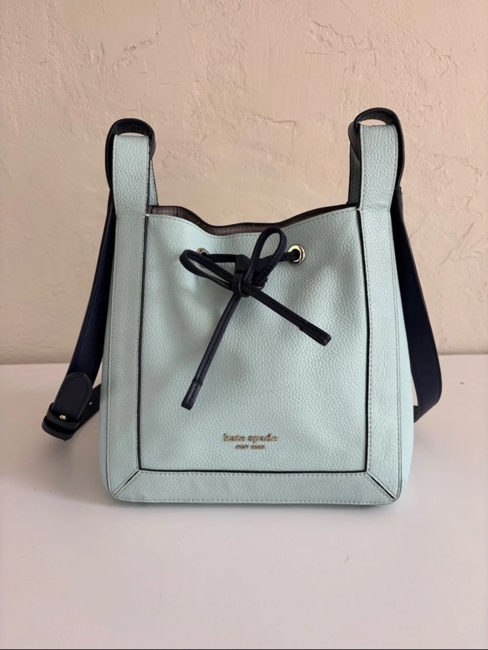 kate spade Mint and Black‎ Leather Drawstring Shoulder Bag